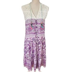 BELL by Alicia Bell Purple Floral Tiered Ruffle  Boho Midi Dress xS